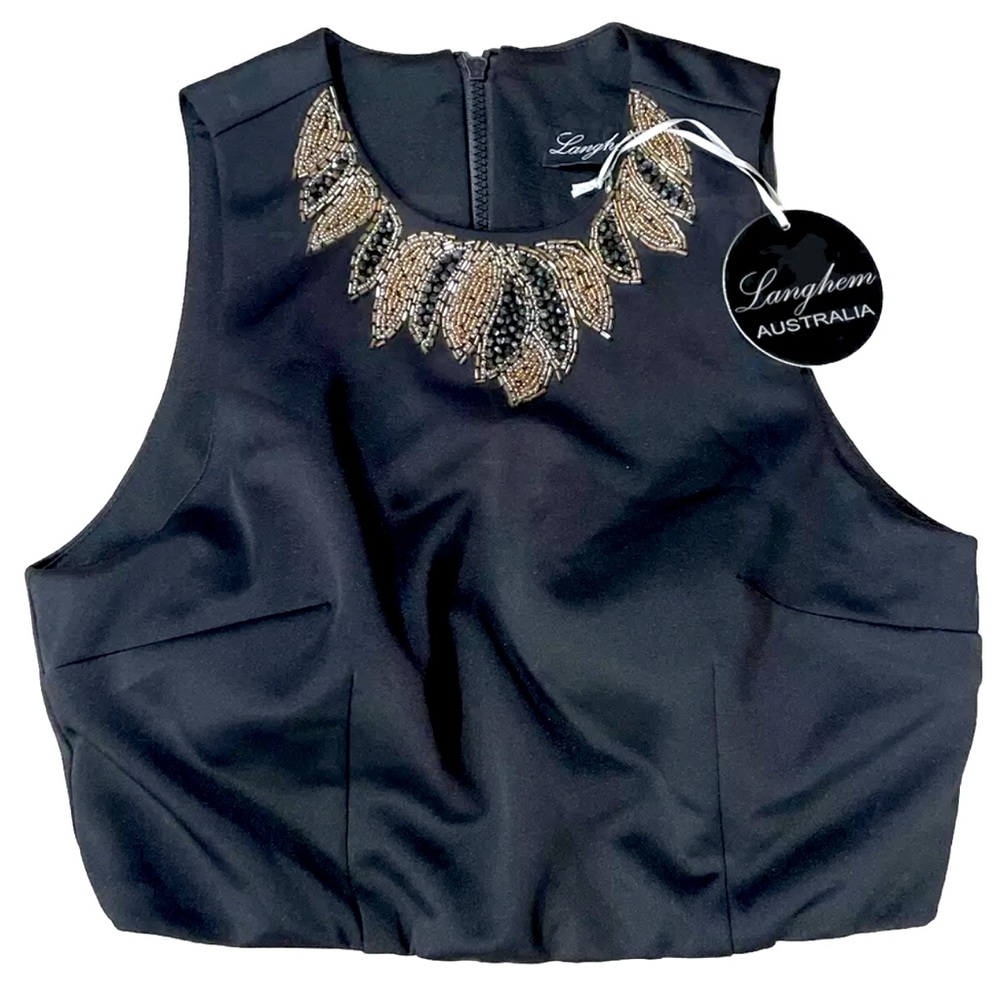 Langhem Australia STUNNING Formal Cropped Black Sequined beaded Top, NWT, Size 8
